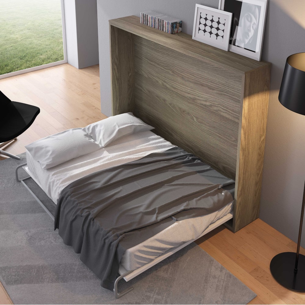 Cama abatible horizontal con escritorio para colchón de 150 x 190.