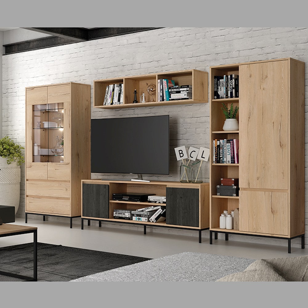 Mueble TV madera y blanco - Arua interiores de diseño