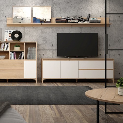 Mueble TV madera y blanco nórdico