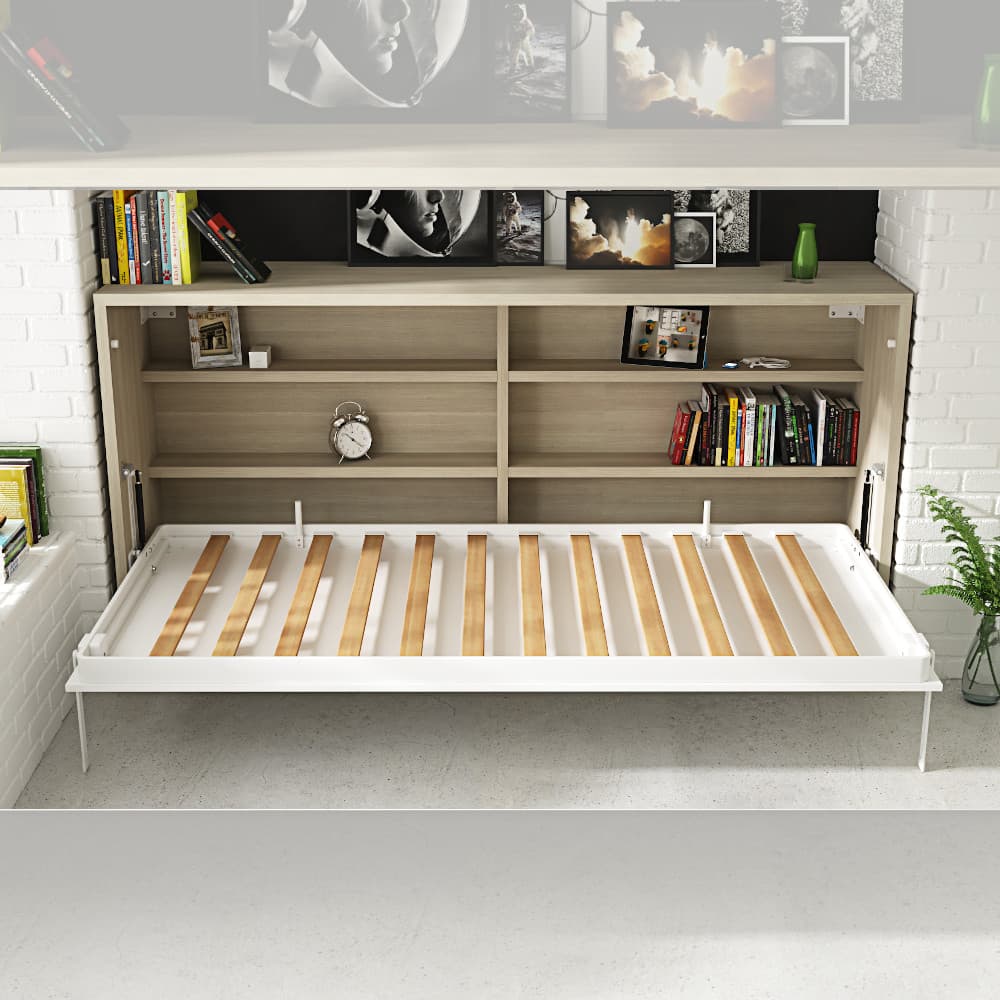 Cama Abatible horizontal con un funcional escritorio integrado Colores  Madera Wallbed Antracita Dimensiones 90x180