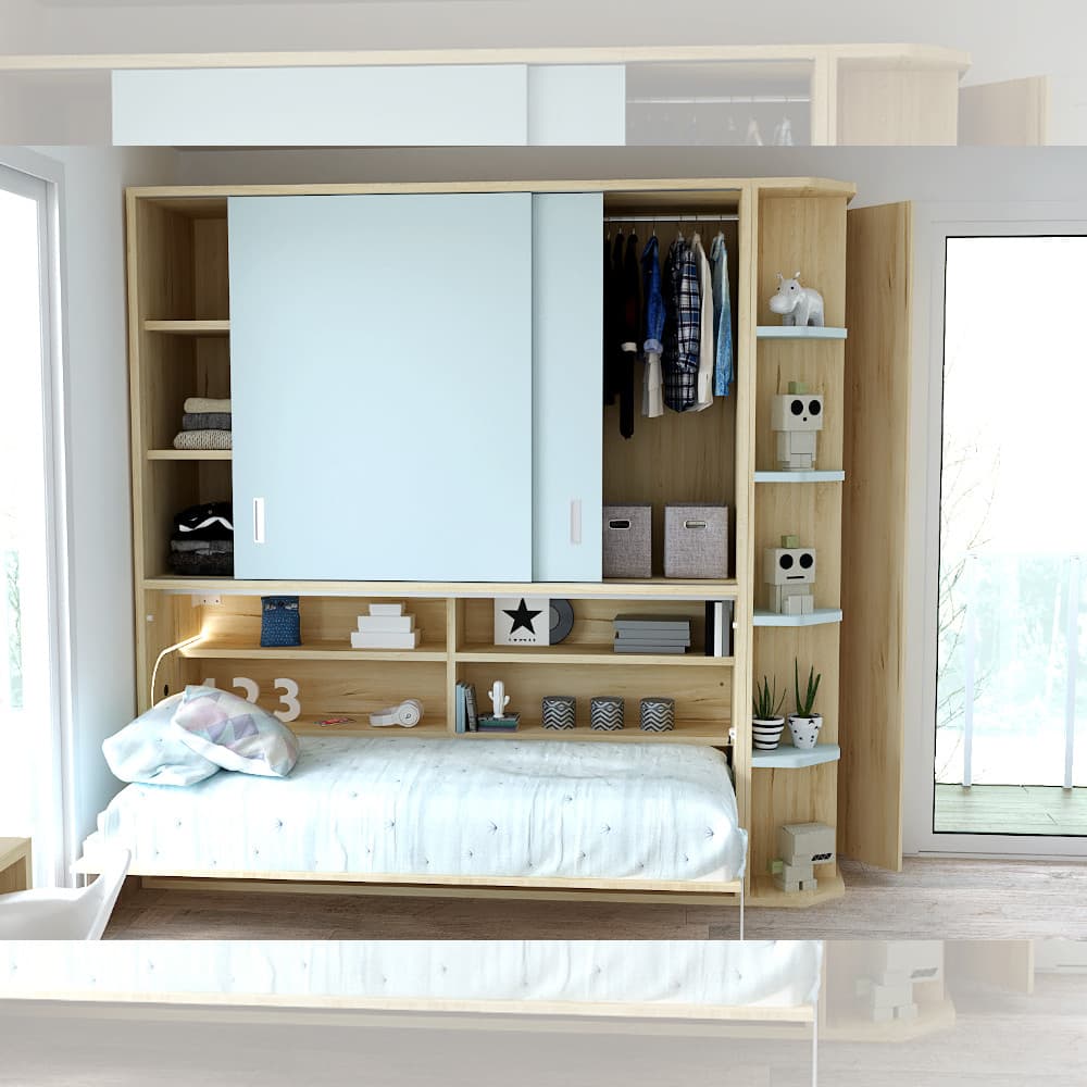 Dormitorio juvenil con cama abatible completo - Arúa Interiores