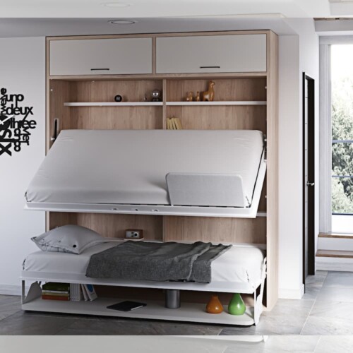 Mueble cama de Es Interiorismo. Mueble cama moderno con somier plegado.