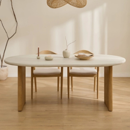 Mesa Liba comedor microcemento y madera Arua interiores Gandia WABI