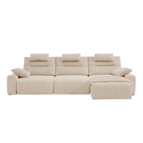 Sofá Cocoon Joel con respaldo abatible y tapizado bouclé y pana suave ACOMODEL